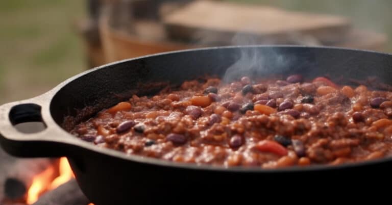 Chili de camping sur le feu