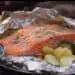 Recette de saumon en papillote et légumes sur le feu
