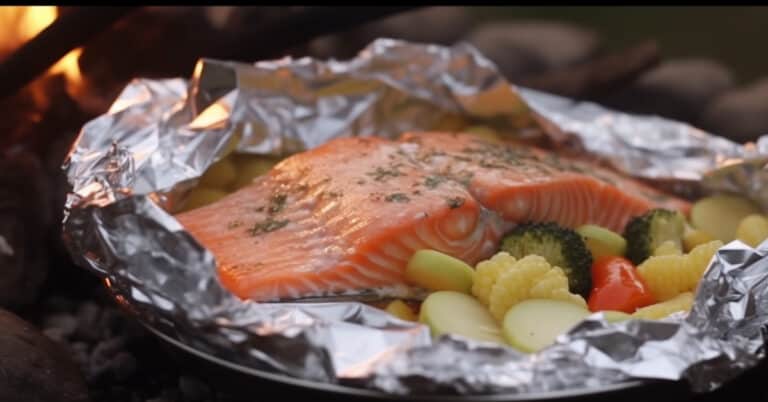 Recette de saumon en papillote et légumes sur le feu